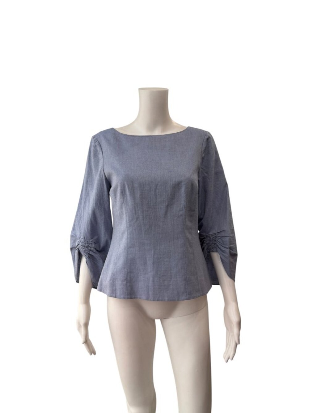 Tibi Blue Cotton 3/4 Sleeve Boat Neck Blouse Top size 6